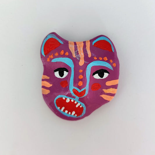 Keramikfigur #055: Lilla tiger med orange aftegninger (Unika køleskabsmagnet) Nymaane