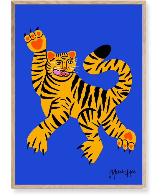 Gul tiger på blå baggrund - plakat Nymaane