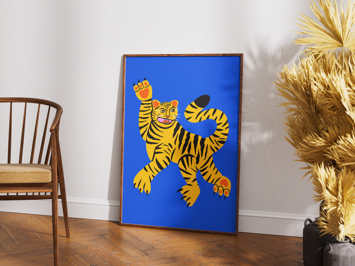 Yellow tiger on blue background