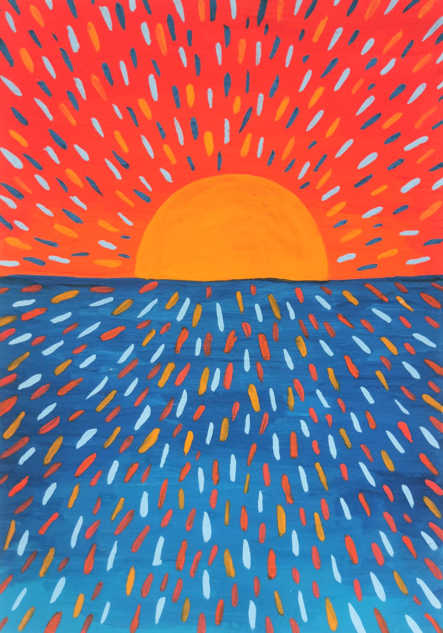 Solstråler - Originalt gouache-maleri på akvarelpapir inklusiv egetræsramme (A5: 14.8 x 21 cm) Nymaane