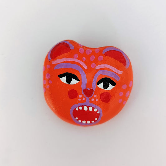 Keramikfigur #033: Orange tiger med lilla aftegninger (Unika køleskabsmagnet) Nymaane