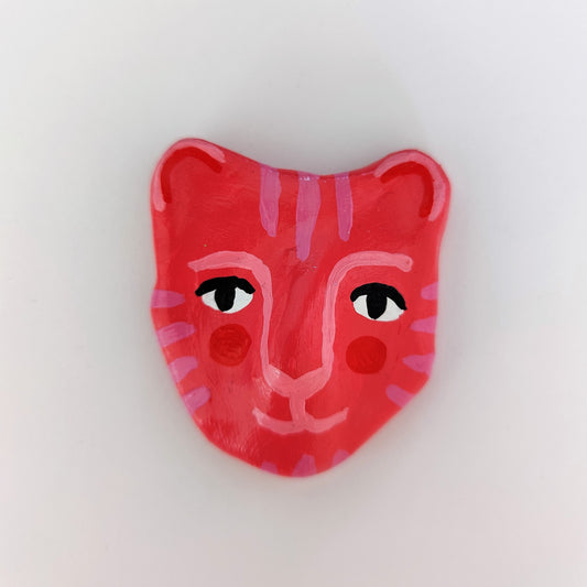 Keramikfigur #048: Rød tiger med lilla striber (Unika køleskabsmagnet) Nymaane